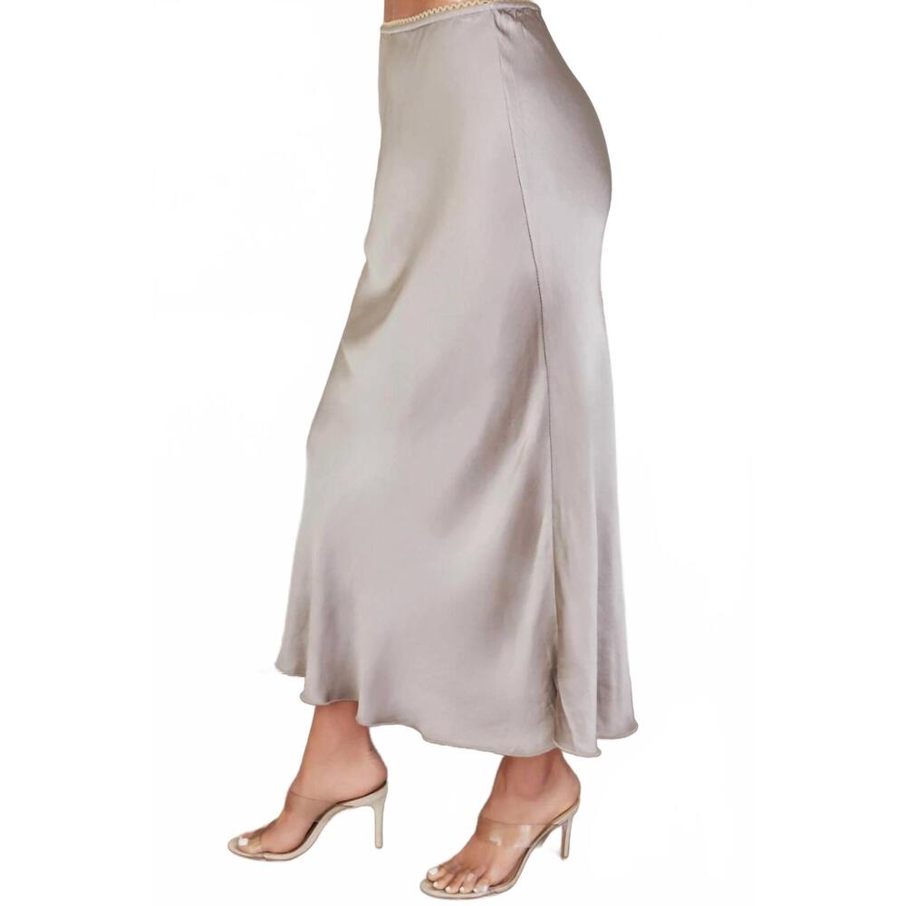 Satin Midi Slip Skirt - Grey - Picture 3 of 3